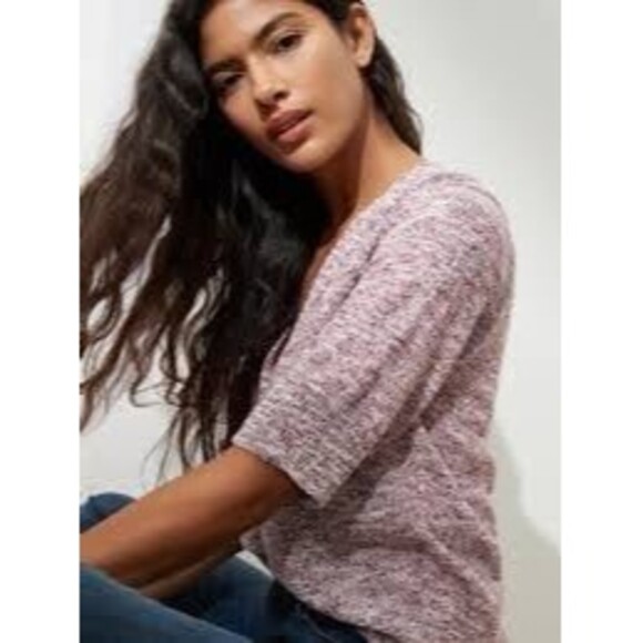 Banana Republic Factory Red Dahlia Short Sleeve Marled Button Down Cardigan Top - Picture 2 of 8